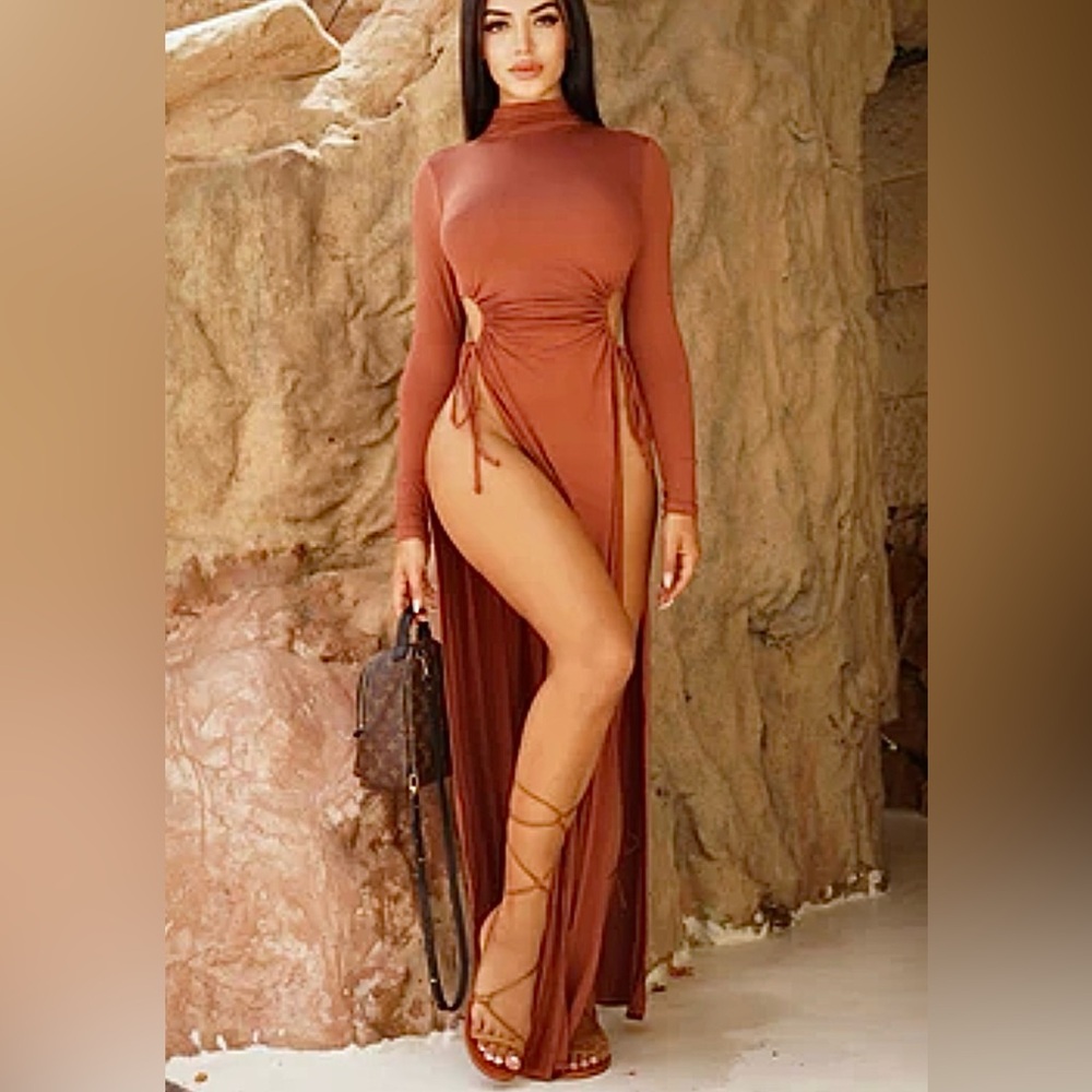 Fashion Nova Terracotta Long Sleeve Dress